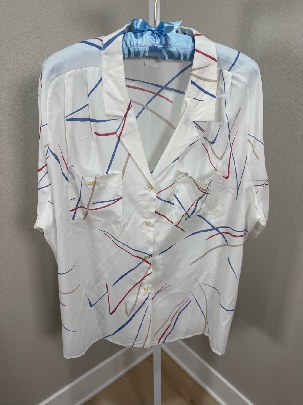Vintage P.J. Ruggeri Abstract Line Graphic Short Sleeve Blouse Top Size 38